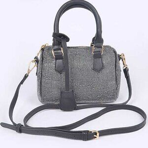 Rhinestone Mini Boston Duffle Bag - Black/Clear